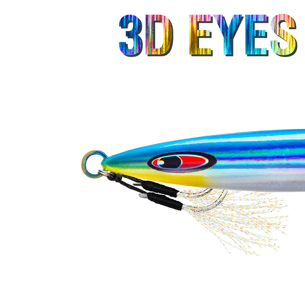 Custom 3D eyes on holographic saltwater metal jig Custom 3D eyes on holographic saltwater metal jig