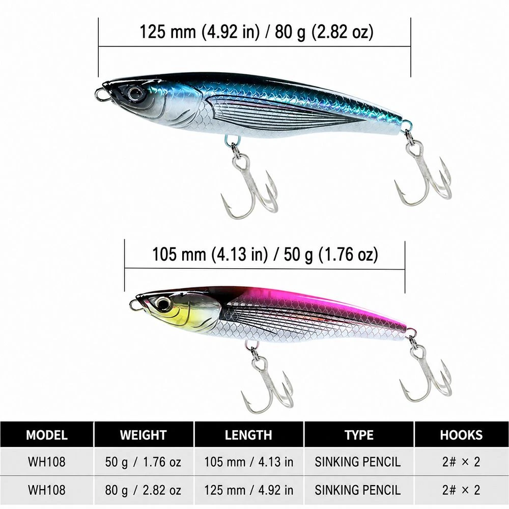 Sinking Pencil Lure available in 105mm and 125mm Sinking Pencil Lure available in 105mm and 125mm